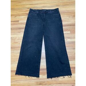 Kut From The Kloth Meg Women's 12 Black Jeans Denim Wide Leg Ankle Bling Raw Hem